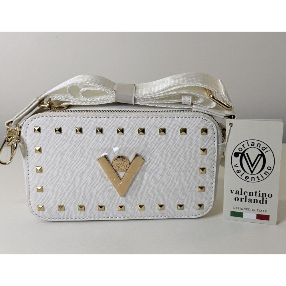 Valentino Orlandi Studded Double Zip Crossbody Camera Bag Purse New